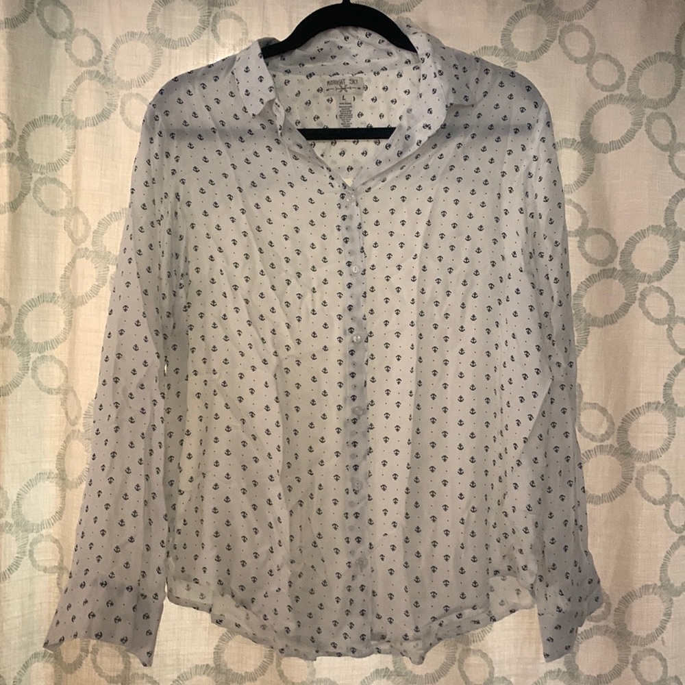 Midnight Sky Anchor Print Long Sleeve Button-up